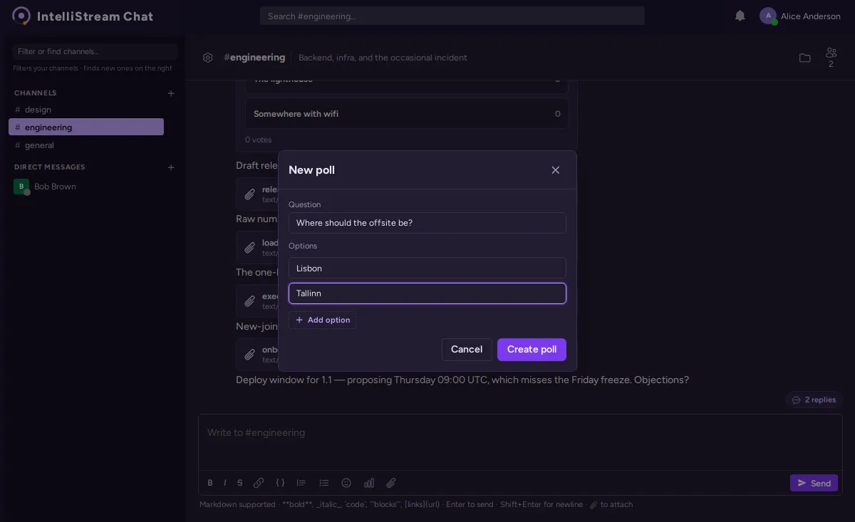 Polls built in a dialog or typed as a command